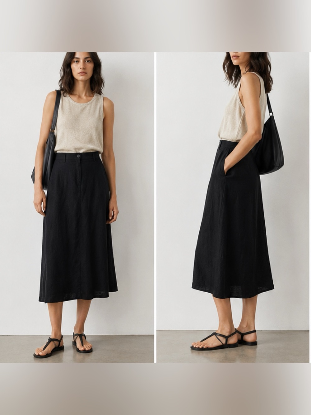 Velvet by Graham & Spencer black linen midi skirt